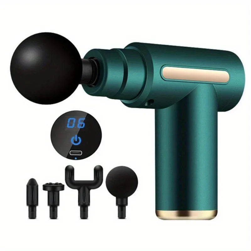 Portable Percussion Massage Gun – 4 Heads, LED Touch Screen, Deep Muscle Relief