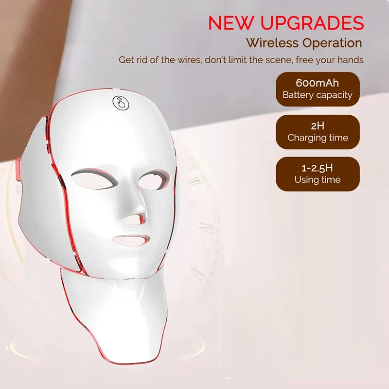 7-Colour LED Facial & Neck Mask – Red Light Therapy for Anti-Ageing, Brightening & Rejuvenation