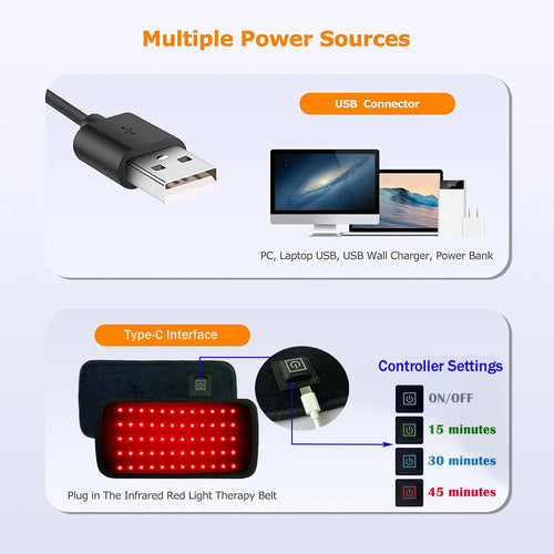 60 LED Red & Infrared Light Therapy Belt – 660nm & 850nm Wrap for Back, Waist & Full Body