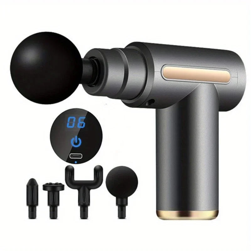 Portable Percussion Massage Gun – 4 Heads, LED Touch Screen, Deep Muscle Relief