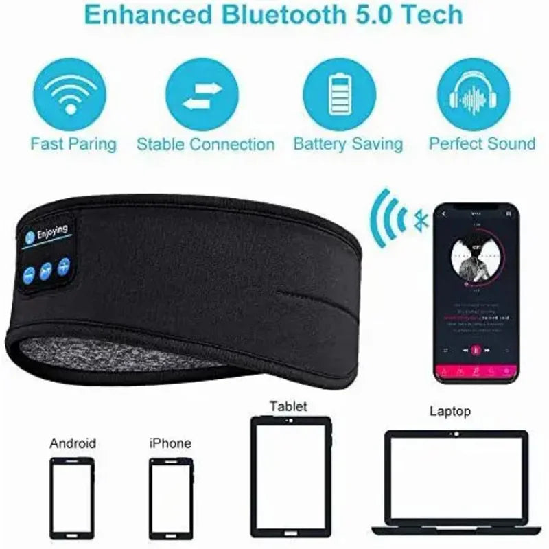 Bluetooth Sleeping Headphones Headband – Thin Soft Wireless Music Eye Mask for Side Sleepers