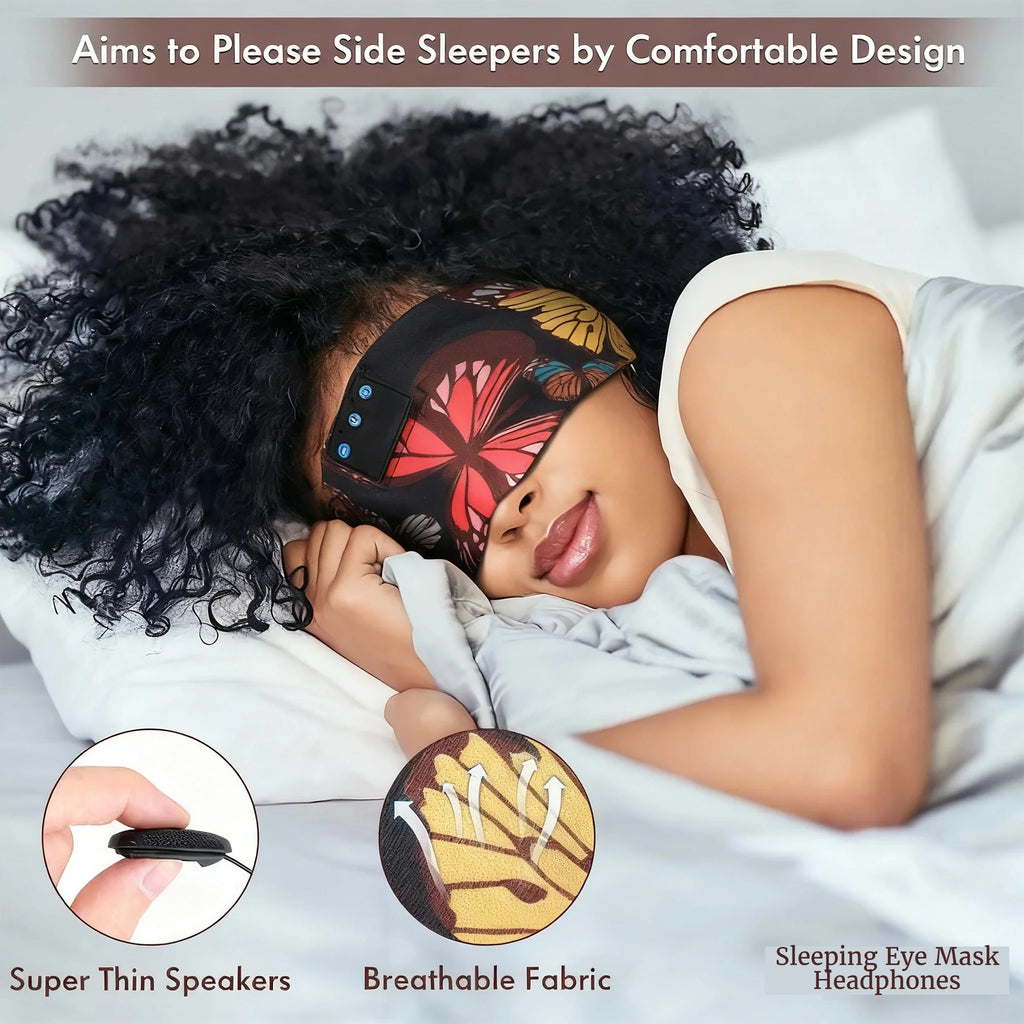 Butterfly Print Bluetooth Headband – Sweatproof Sleep & Workout Eye Mask Wireless Headset