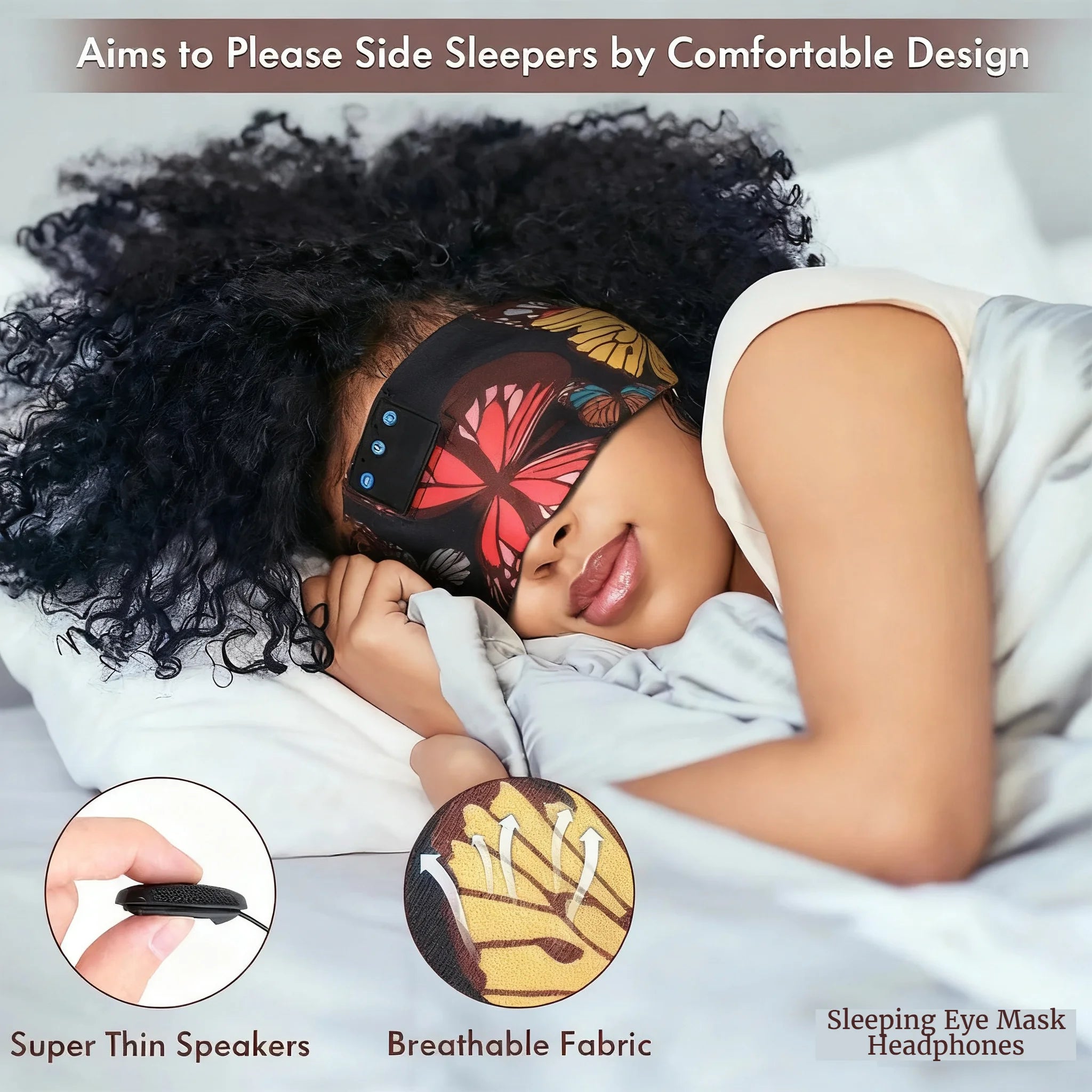 Butterfly Print Bluetooth Headband – Sweatproof Sleep & Workout Eye Mask Wireless Headset