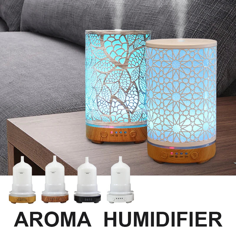100ml Hollow Ultrasonic Essential Oil Diffuser – Timer & LED Light for Home Aromatherapy