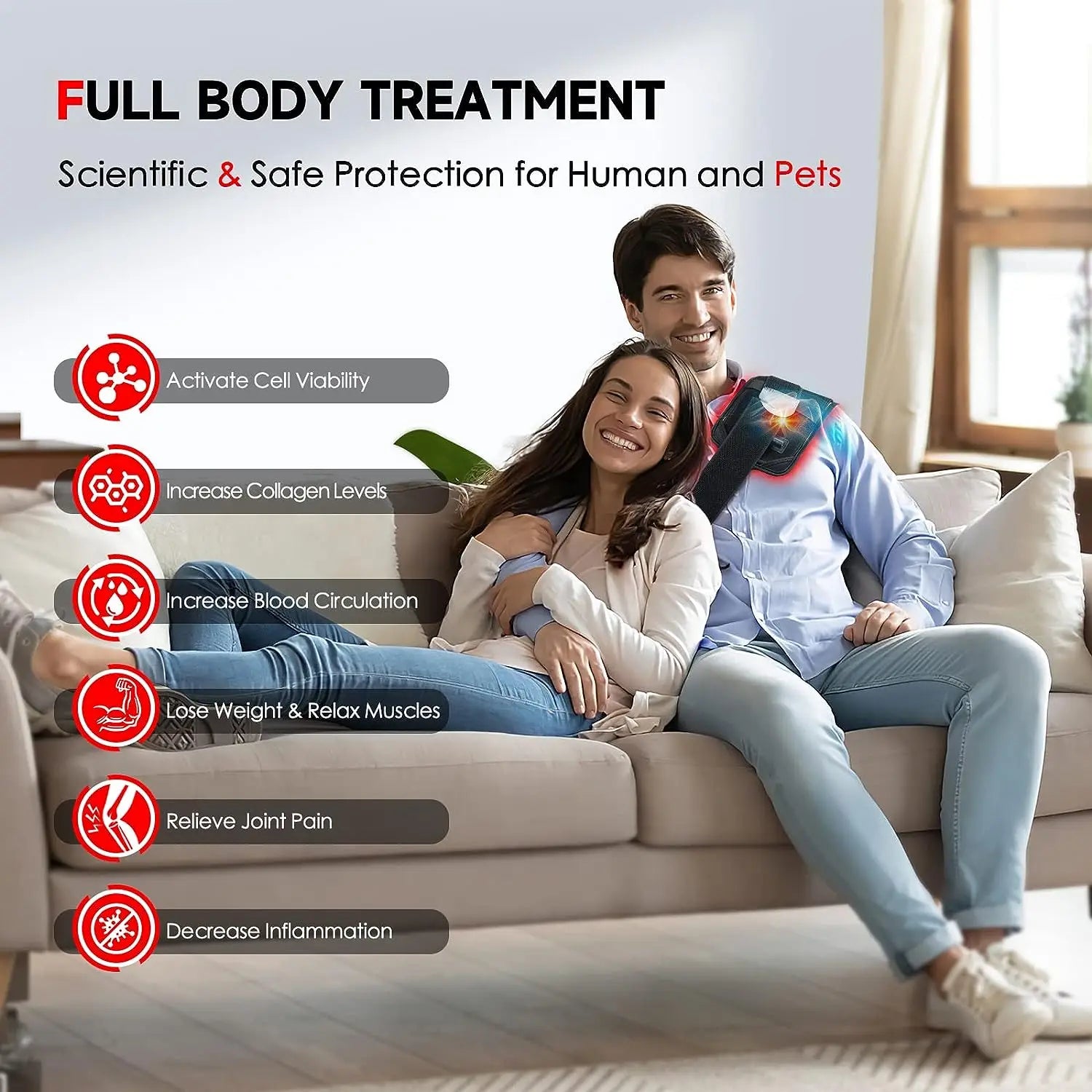 60 LED Red & Infrared Light Therapy Belt – 660nm & 850nm Wrap for Back, Waist & Full Body
