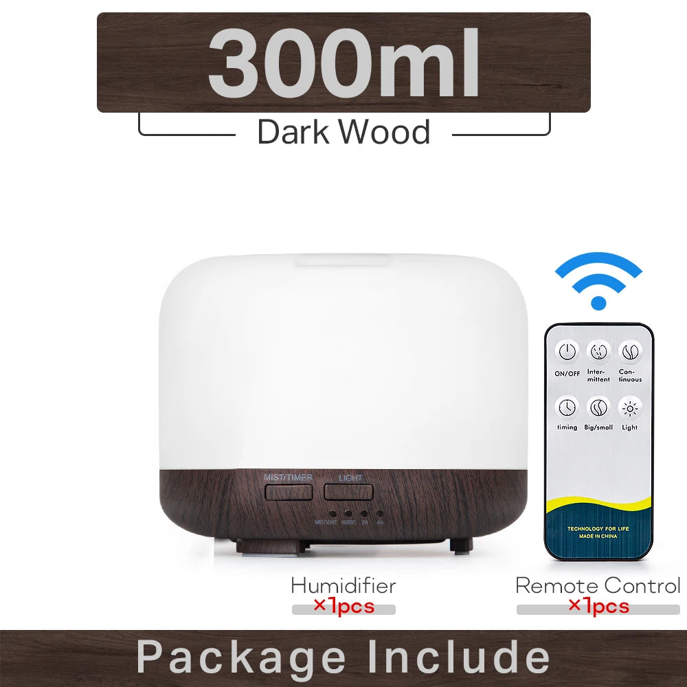 Essential Oil Diffuser & Humidifier – 300ml / 500ml / 1000ml with LED Lights & Remote Control
