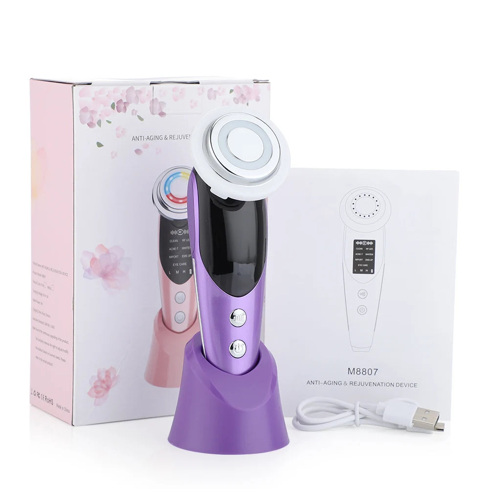 7-in-1 RF & EMS Microcurrent Lifting Device – LED Vibration Anti-Ageing Facial Beauty Wand