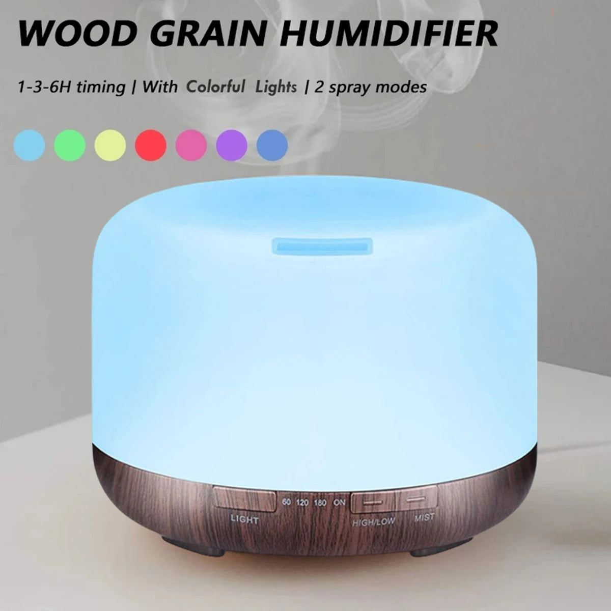 Mini Wood Grain Aroma Diffuser – USB Humidifier with Colourful Night Lights