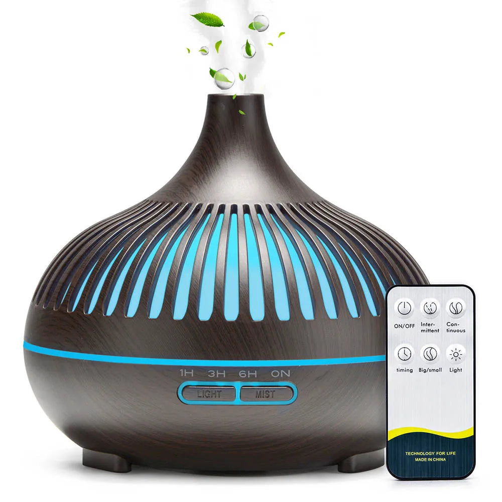 500ml Wood Grain Aromatherapy Diffuser – Remote Control & 7 Colour LED Ultrasonic Humidifier