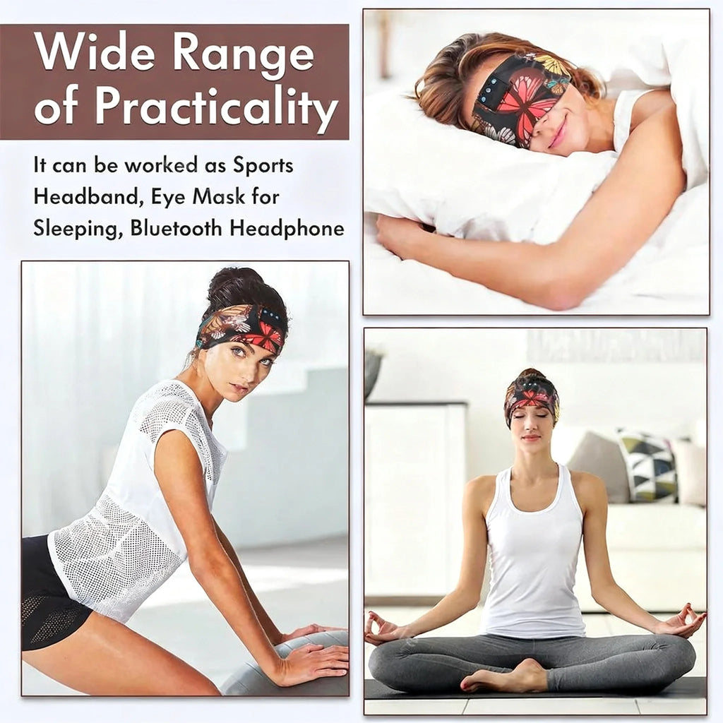 Butterfly Print Bluetooth Headband – Sweatproof Sleep & Workout Eye Mask Wireless Headset