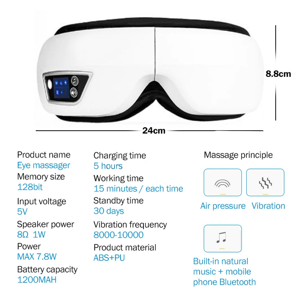 Electric 6D Smart Eye Massager – Airbag Compression, Vibration & Bluetooth Sleep Mask