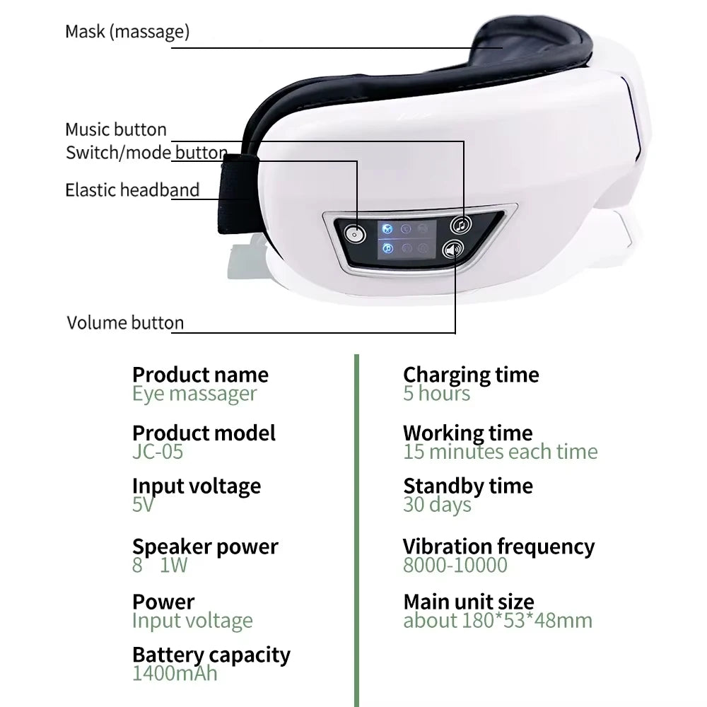 Smart Foldable Eye Massager – Vibration, Airbag Compression & Bluetooth Music for Eye Relief