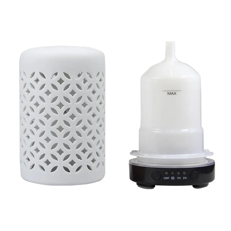 Ceramic Ultrasonic Aroma Diffuser – Timer, LED Lights & Desktop Essential Oil Humidifier