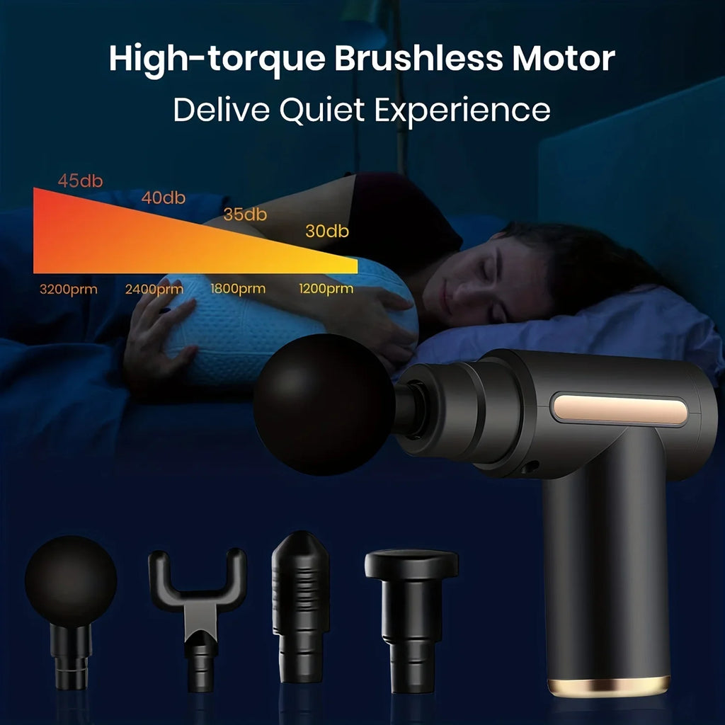 Portable Percussion Massage Gun – 4 Heads, LED Touch Screen, Deep Muscle Relief