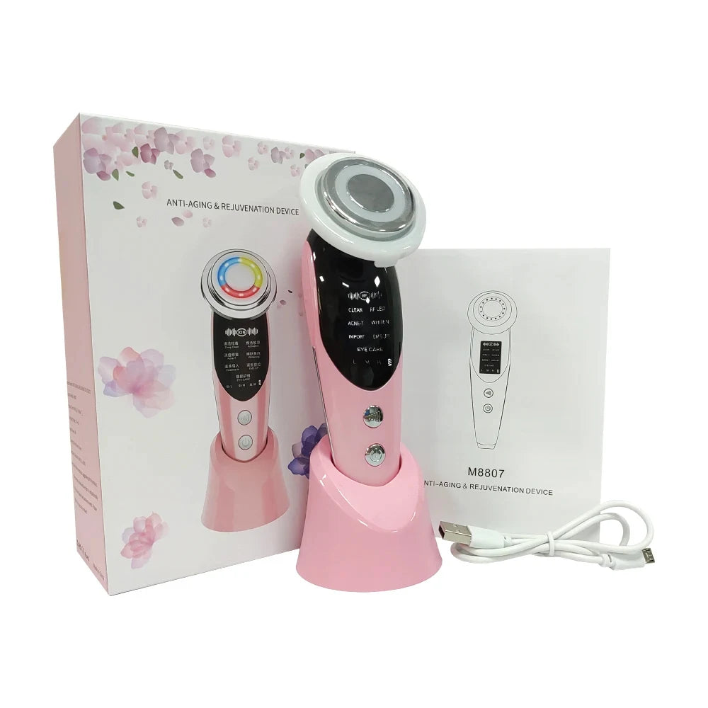 7-in-1 RF & EMS Microcurrent Lifting Device – LED Vibration Anti-Ageing Facial Beauty Wand