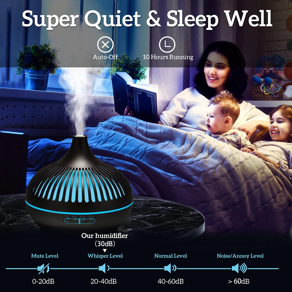 500ml Wood Grain Aromatherapy Diffuser – Remote Control & 7 Colour LED Ultrasonic Humidifier