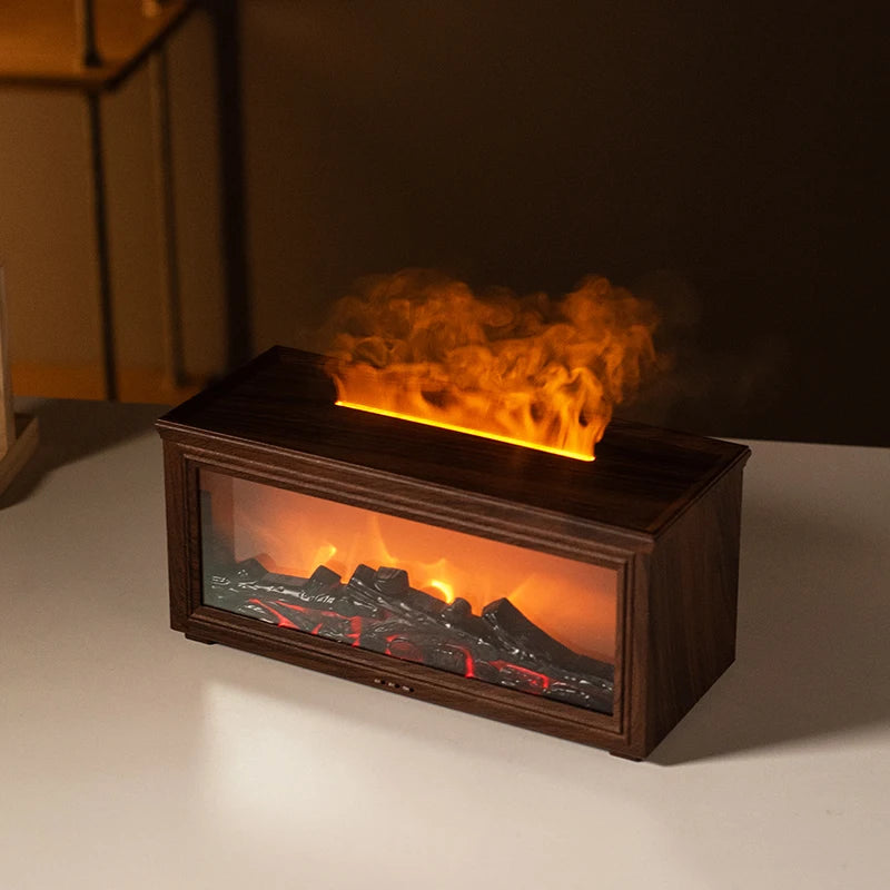Mini Fireplace Aromatherapy Diffuser – 7-Colour Flame Essential Oil Humidifier