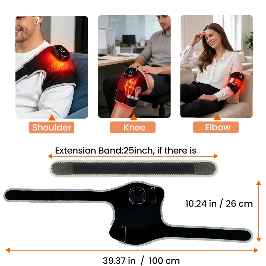 USB 3-in-1 Red Light Therapy Brace – 660nm & 850nm Infrared Heat + Vibration for Knee, Shoulder & Elbow