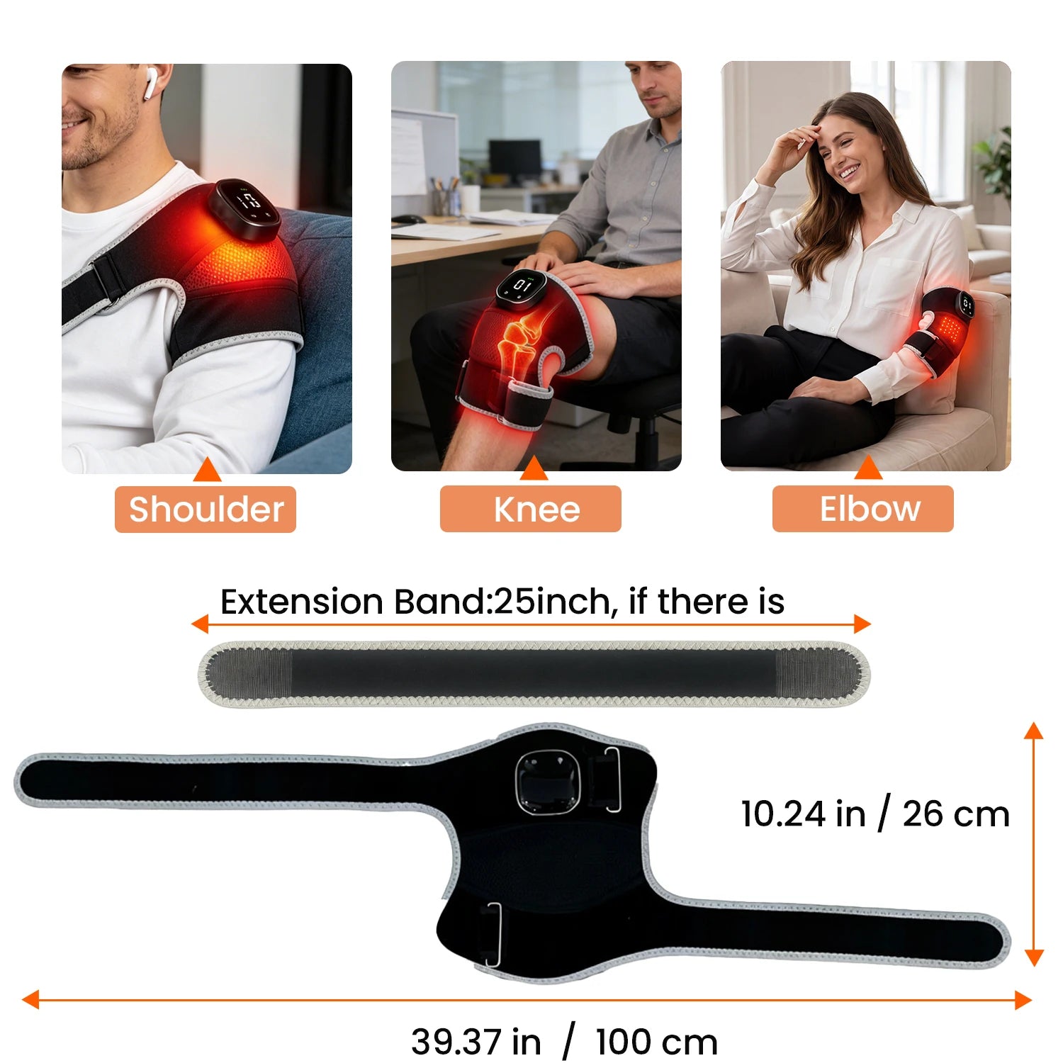 USB 3-in-1 Red Light Therapy Brace – 660nm & 850nm Infrared Heat + Vibration for Knee, Shoulder & Elbow