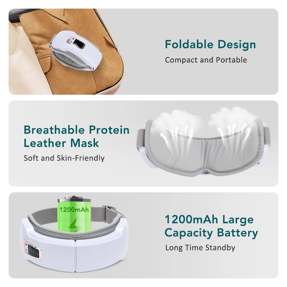 Foldable Eye Massager with Air Pressure, Heat Compress & Bluetooth Music – Smart Eye Care Glasses