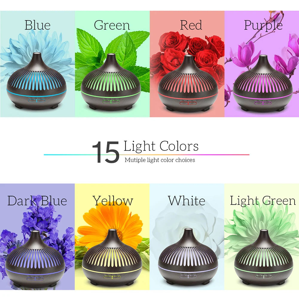 500ml Wood Grain Aromatherapy Diffuser – Remote Control & 7 Colour LED Ultrasonic Humidifier