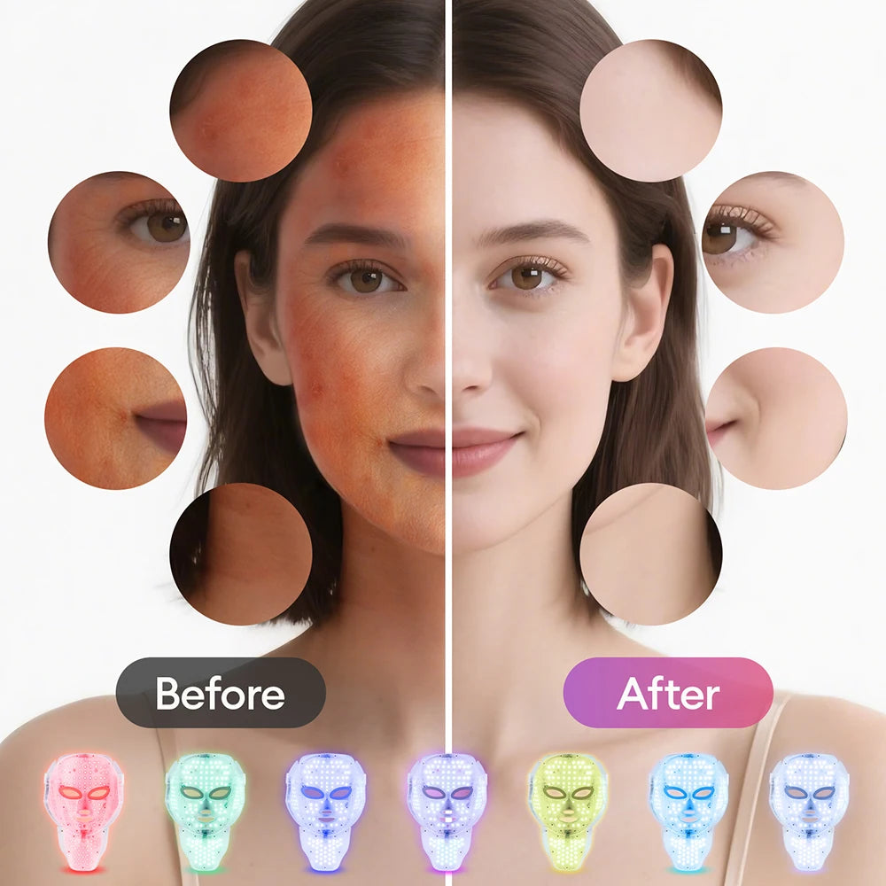 7-Colour LED Face & Neck Beauty Mask – Red Light Photon Therapy for Anti-Ageing & Skin Repair