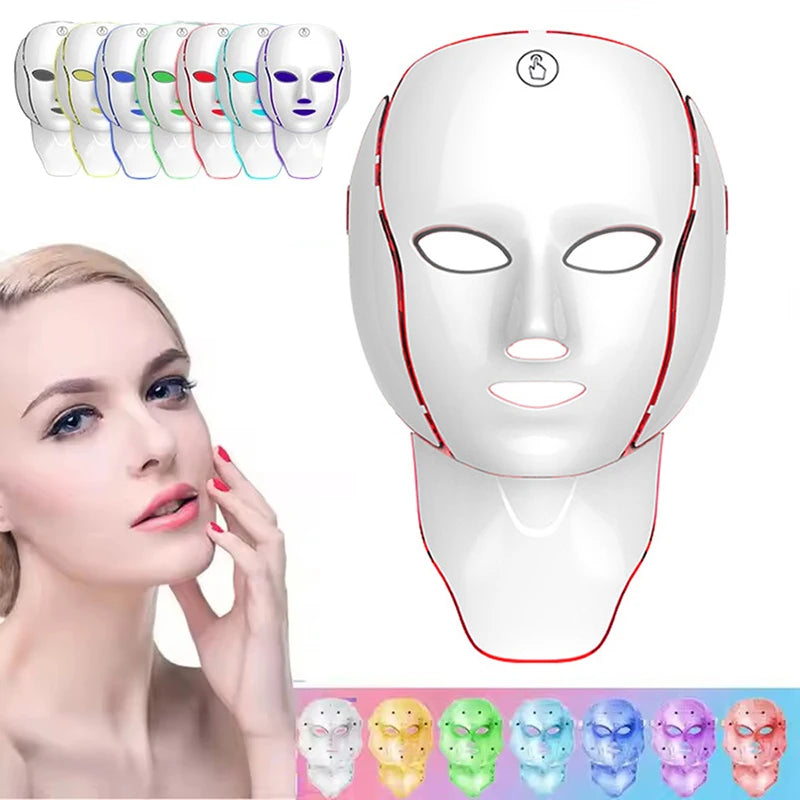 7-Colour LED Facial & Neck Mask – Red Light Therapy for Anti-Ageing, Brightening & Rejuvenation