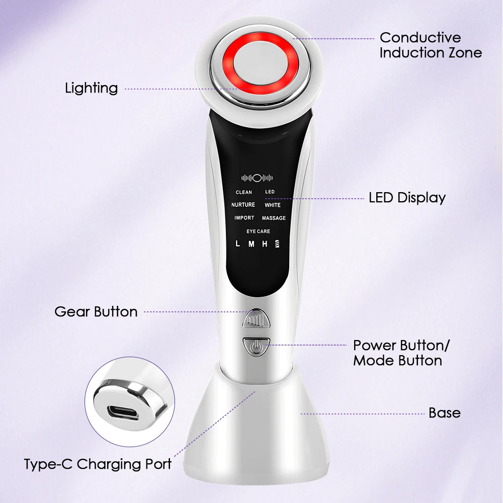 7-in-1 EMS Facial Massager – LED Light, Vibration & Hot Compress for Face Lifting
