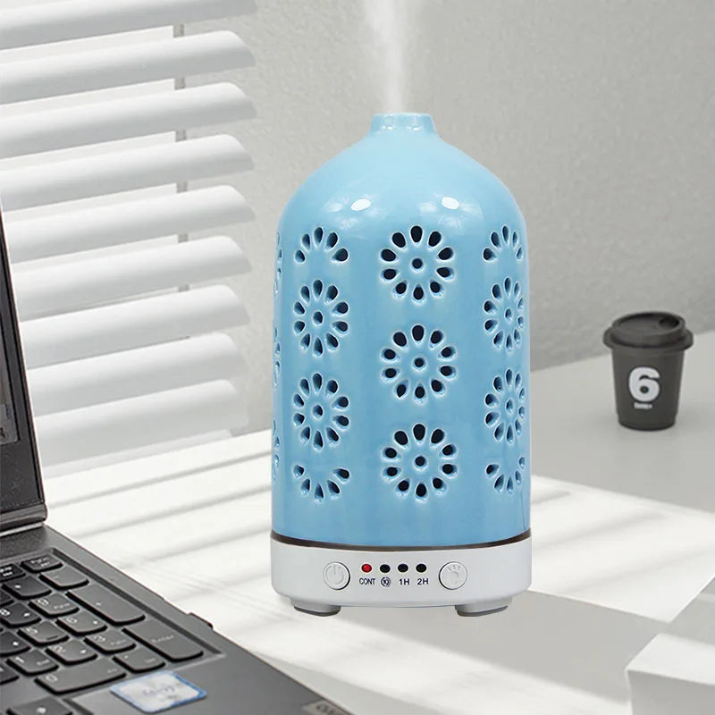 Ceramic Ultrasonic Aroma Diffuser – Timer Function, LED Lights & Essential Oil Diffuser