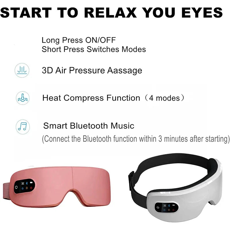 4D Smart Eye Massager – Airbag Vibration, Hot Compress & Bluetooth for Eye Care & Anti-Wrinkle