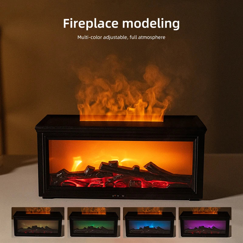Mini Fireplace Aromatherapy Diffuser – 7-Colour Flame Essential Oil Humidifier