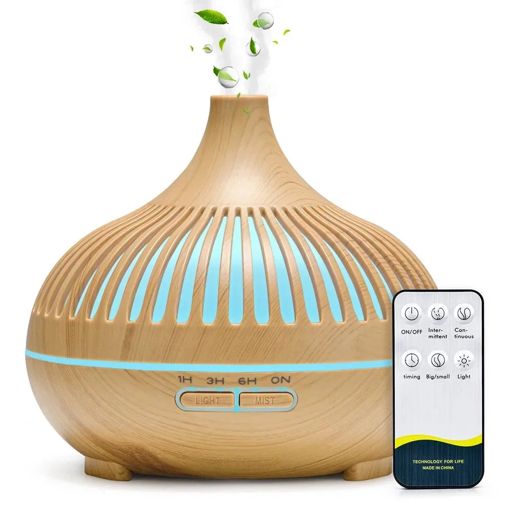 500ml Wood Grain Aromatherapy Diffuser – Remote Control, 7 Colour LED & Ultrasonic Humidifier