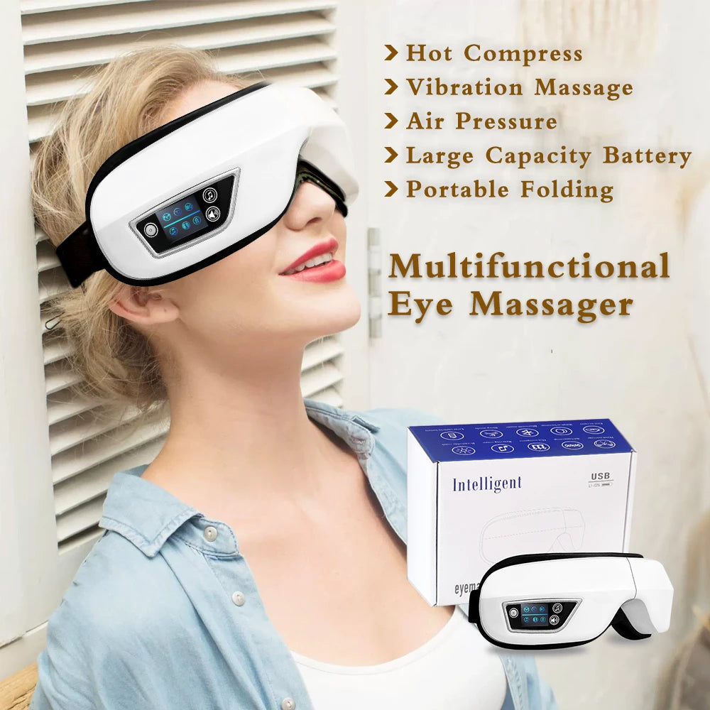 Smart Foldable Eye Massager – Kneading, Vibration, Airbag & Bluetooth Music Eye Care