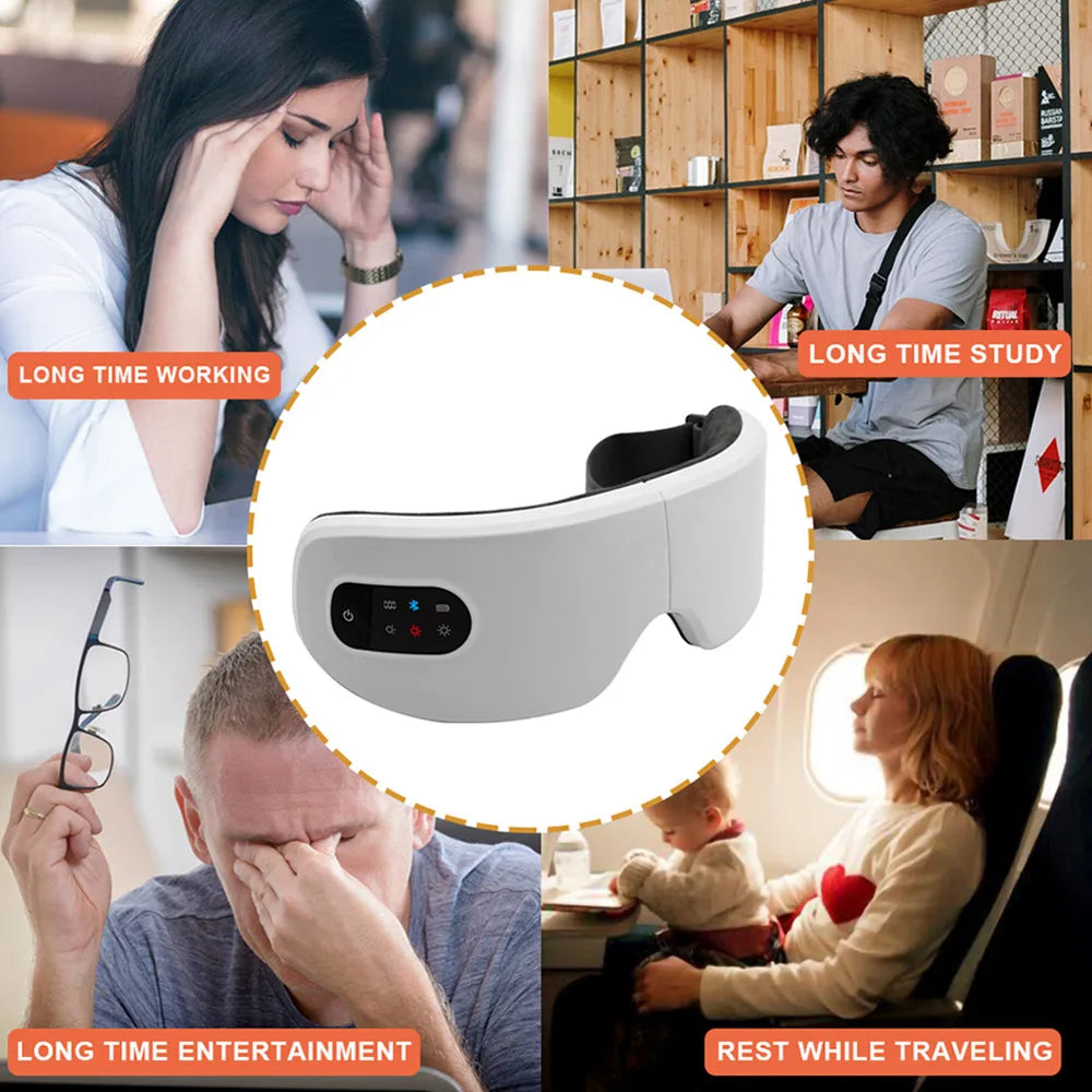Smart Electric Eye Massager – Air Pressure, Hot Compress, Foldable & Bluetooth Music