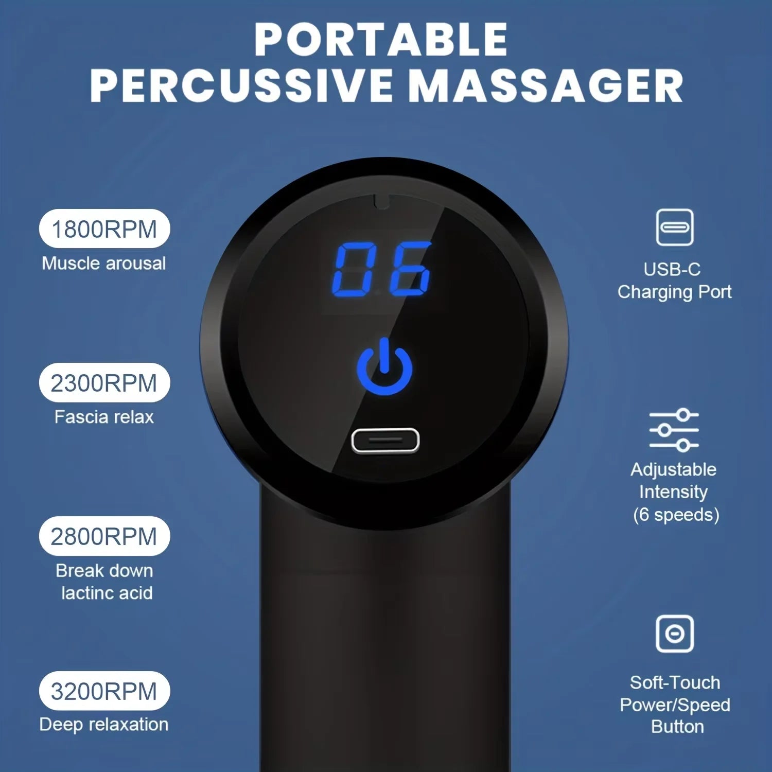 Portable Percussion Massage Gun – 4 Heads, LED Touch Screen, Deep Muscle Relief