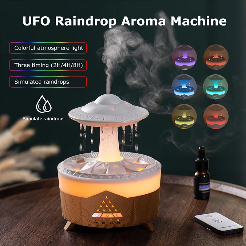 UFO Raindrop Aroma Diffuser – 7 Colour LED, Remote Control & Essential Oil Humidifier